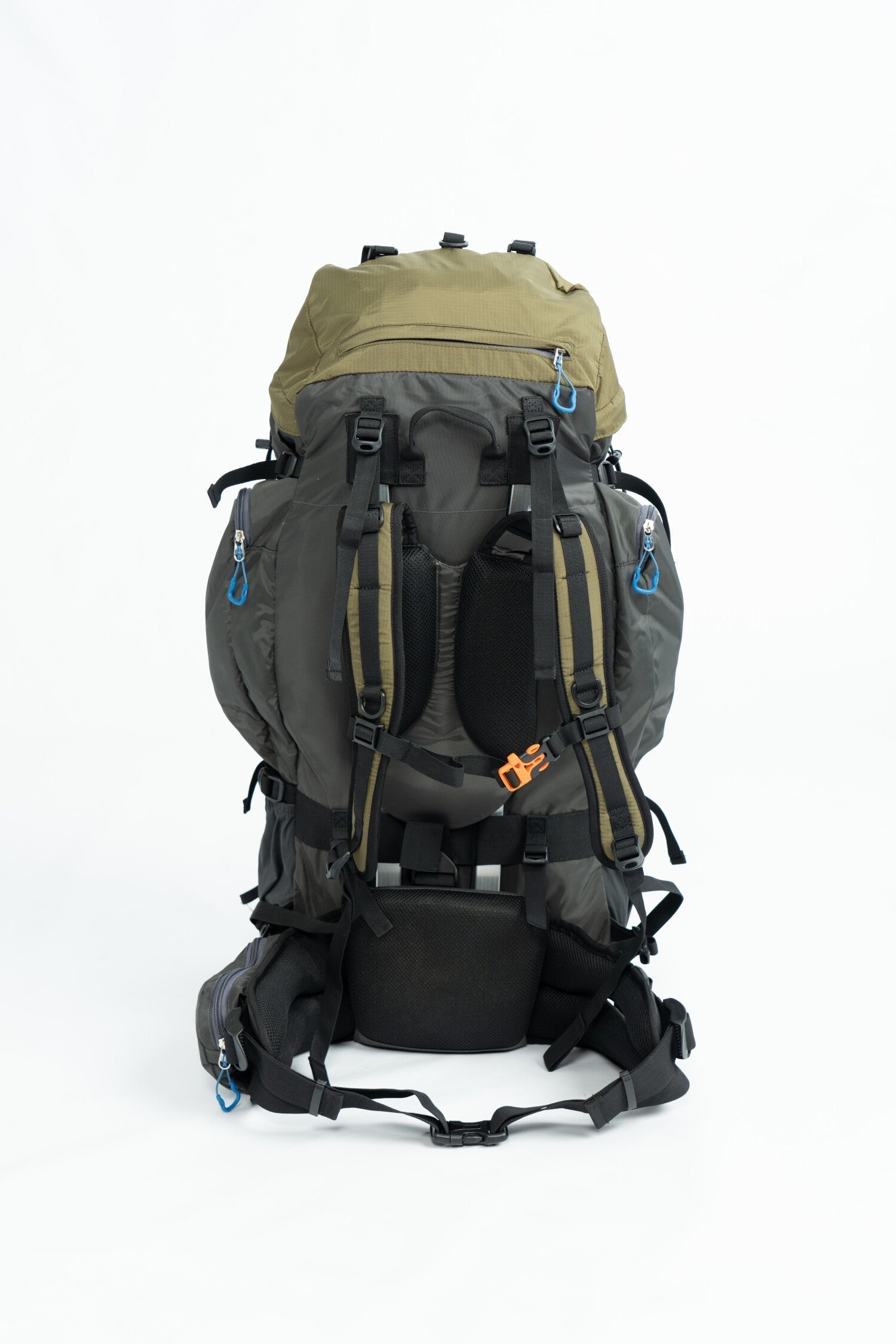River Country Gear 75+ liter backpacking pack olive khaki top gray body with straps on Tampa Home & Garden Store