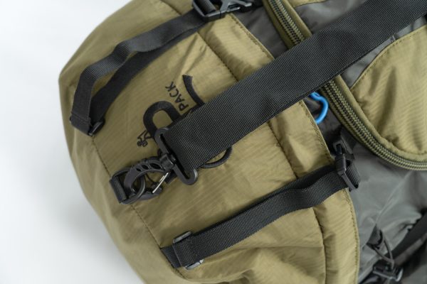 Backpacking pack 75+ liter by River Country Gear in olive with black straps and buckles on Tampa Home & Garden Store