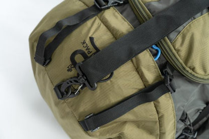 Backpacking pack 75+ liter by River Country Gear in olive with black straps and buckles on Tampa Home & Garden Store