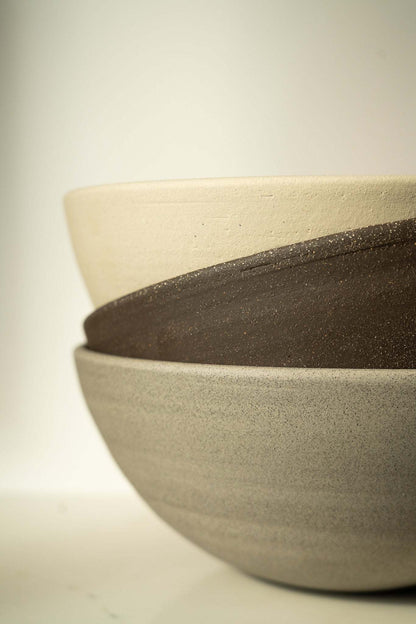 Stoneware large fruit bowl Pumpernickel by Creating Comfort, stacked serving bowls on Tampa Home & Garden Store