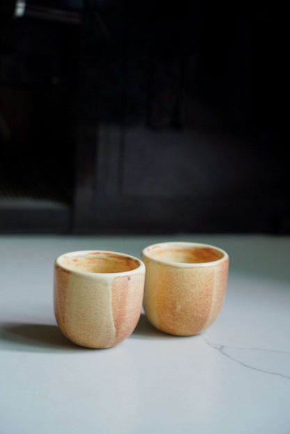 Handmade Beige Stoneware and Espresso Cup