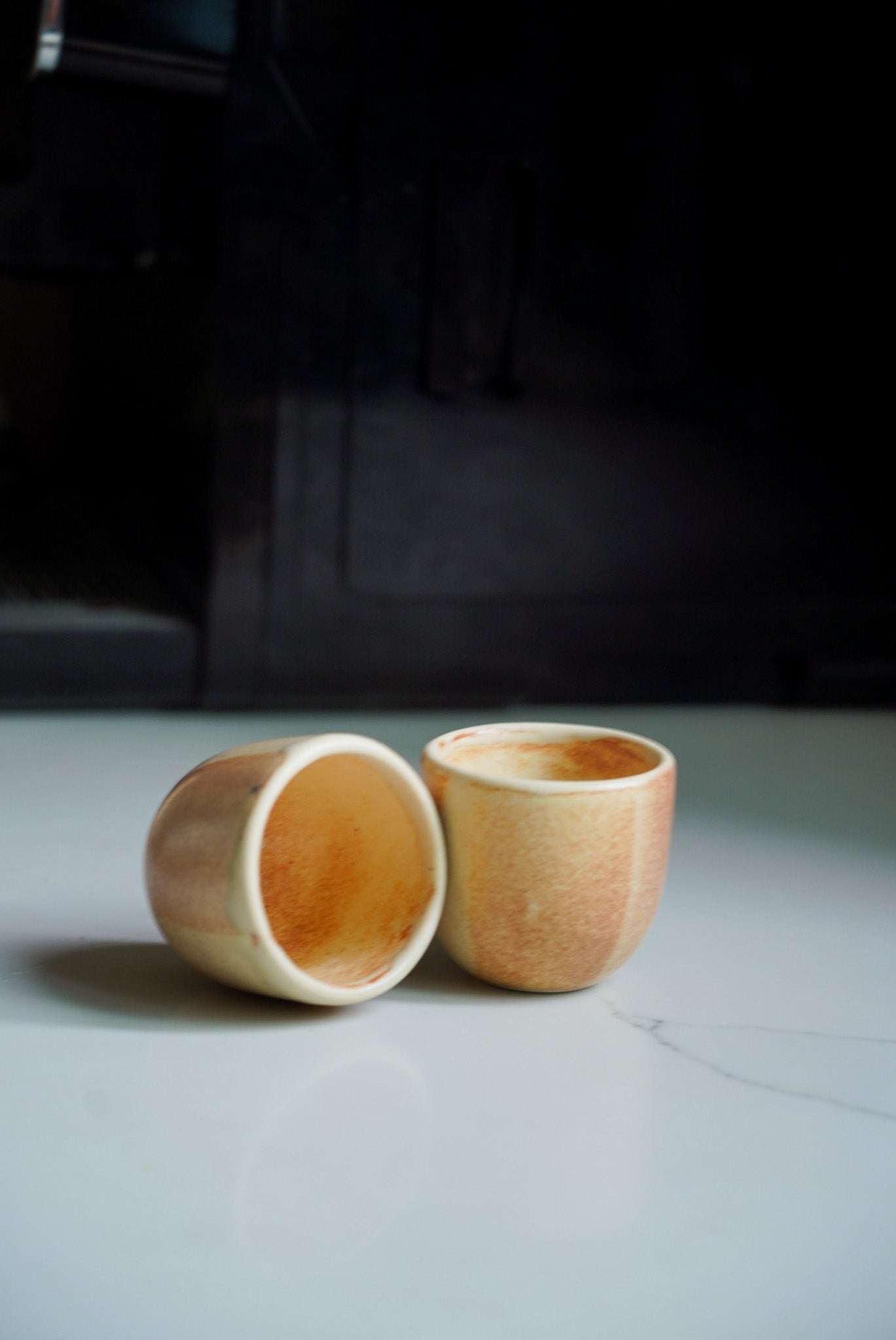 Handmade Beige Stoneware and Espresso Cup