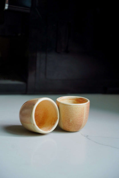 Handmade Beige Stoneware and Espresso Cup