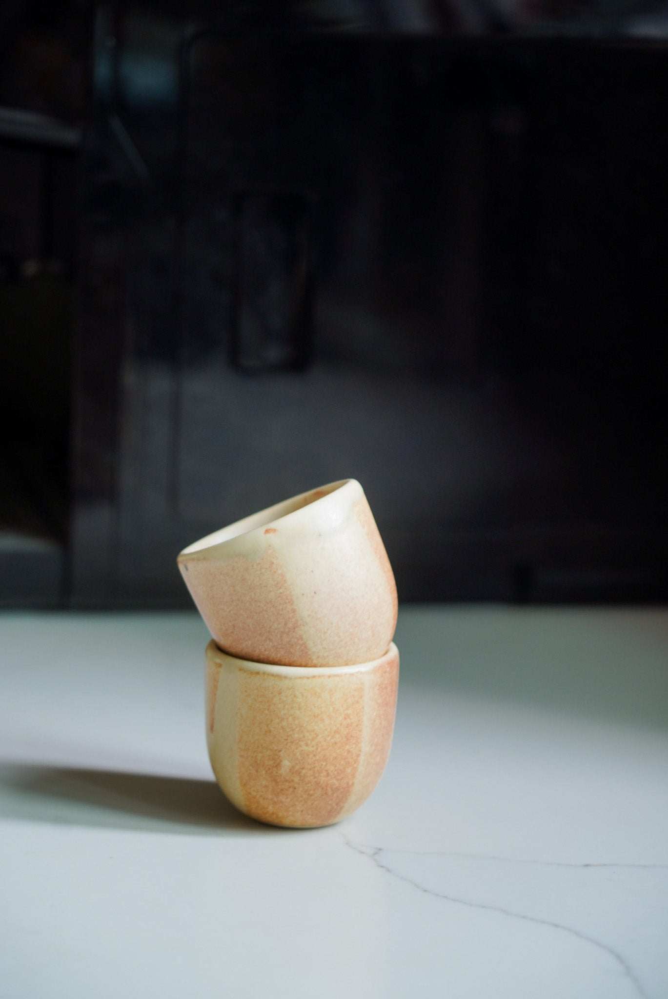 Handmade Beige Stoneware and Espresso Cup