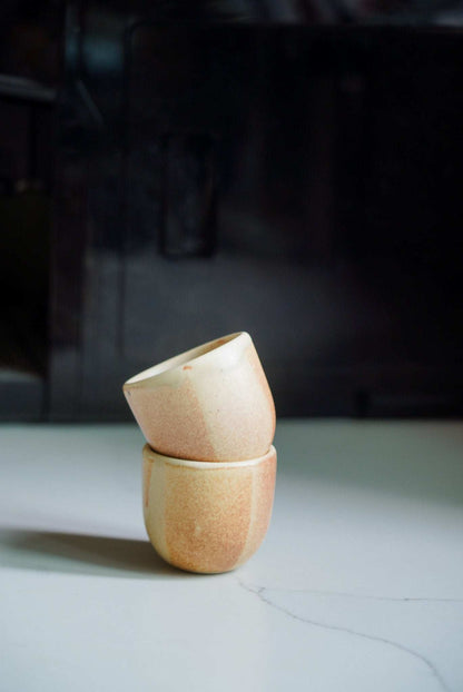 Handmade Beige Stoneware and Espresso Cup