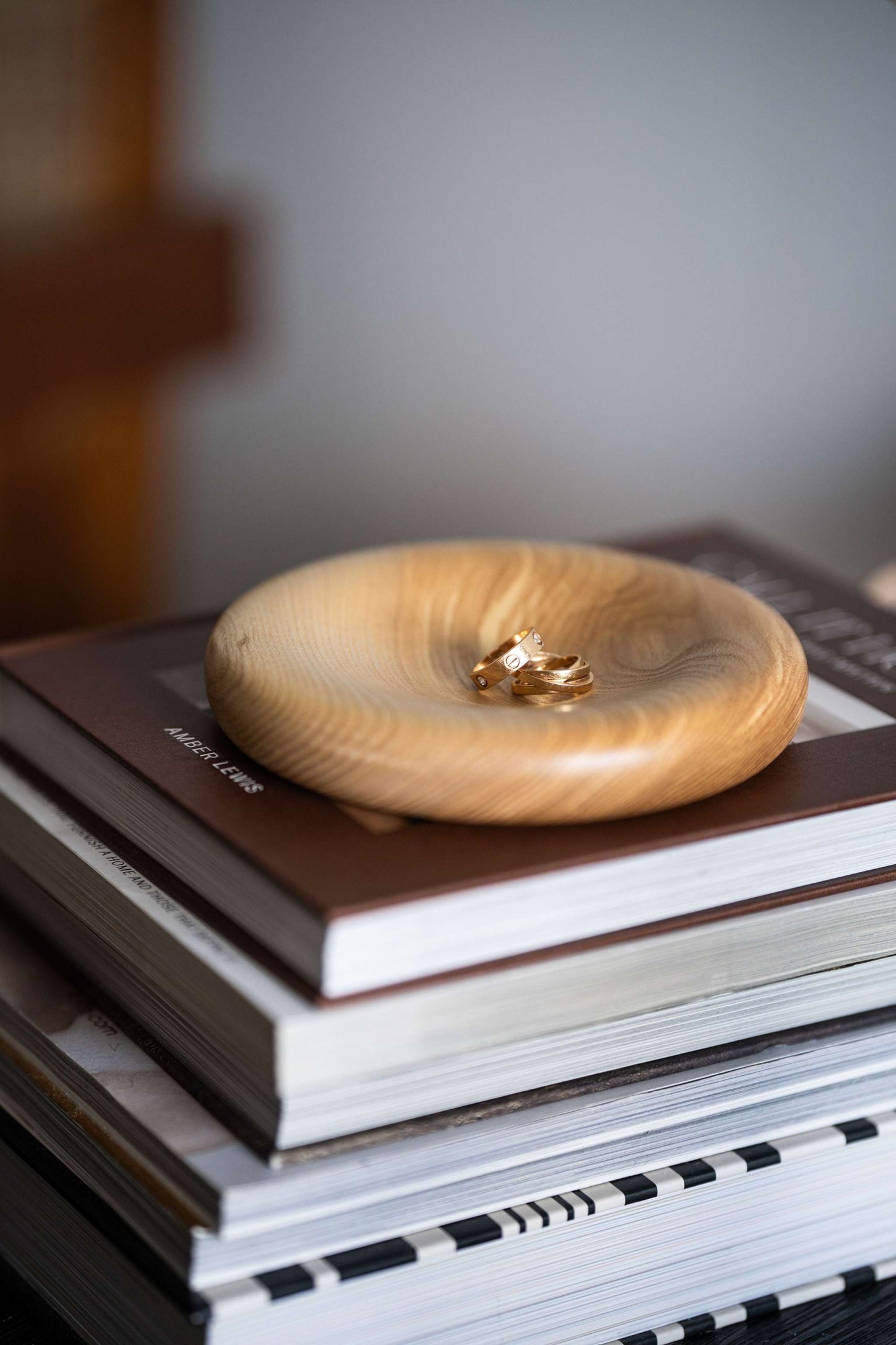 Hand Carved Wooden Jewelry Tray On A Vanity