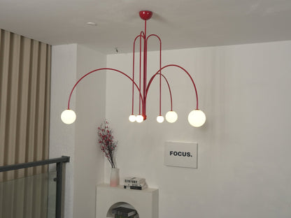 Chandelier Globella 6-head pendant with glass globes, red finish, adjustable drop Moktan Sabai on Tampa Home & Garden Store