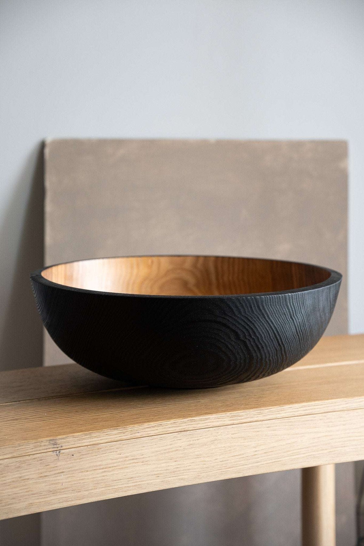 Hand Carved Extra Large Wooden Bowl half-charred interior, black exterior Creating Comfort bowl on Tampa Home & Garden Store