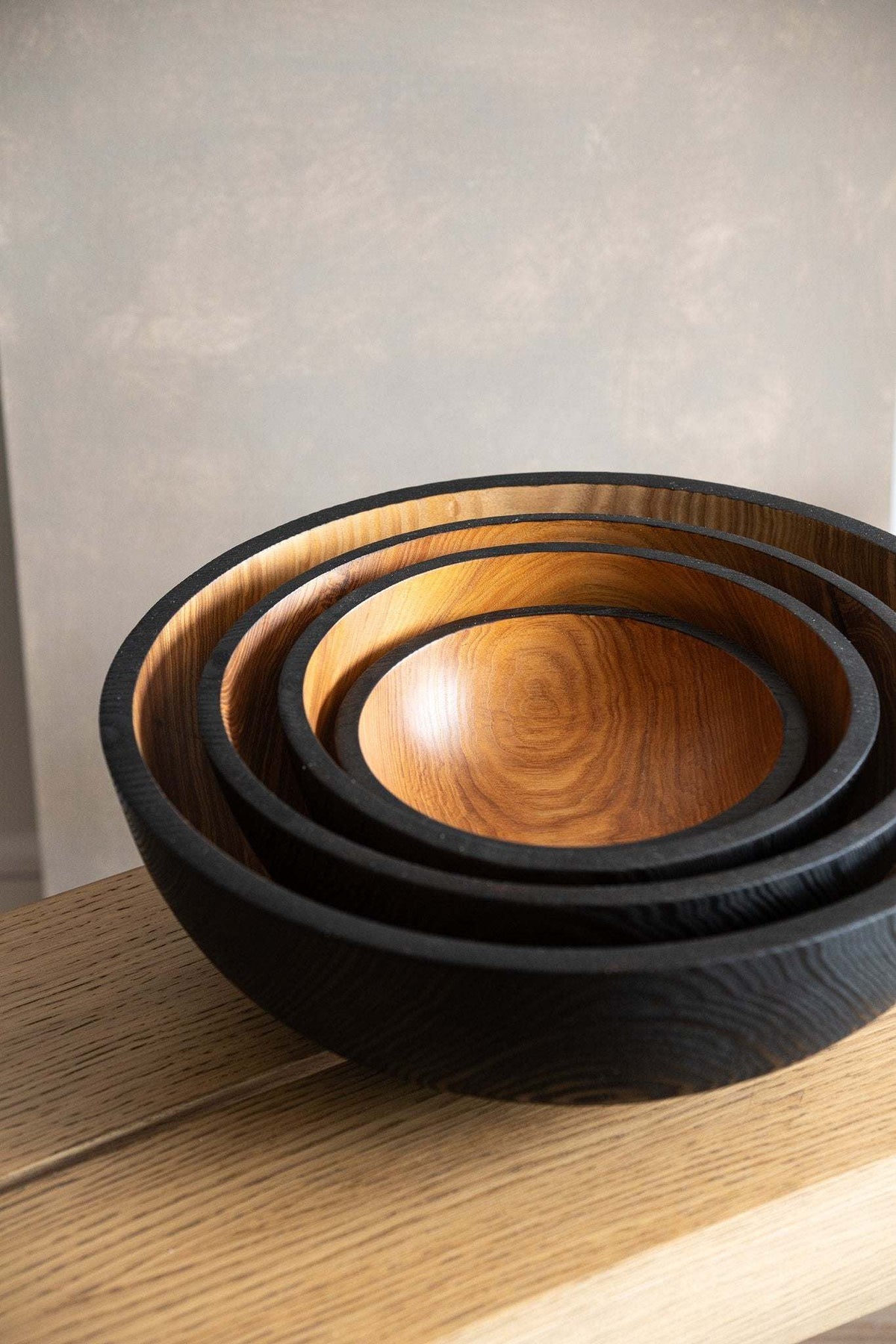 Hand carved extra large wooden fruit bowls set of 4 with half-charred finish by CREATING COMFORT on Tampa Home & Garden Store