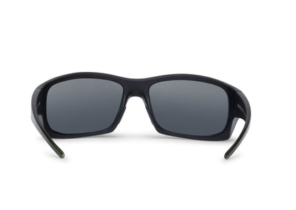 Outlaw Bass sunglasses by Skeleton Optics with black wraparound frame and dark gray lenses on Tampa Home & Garden Store