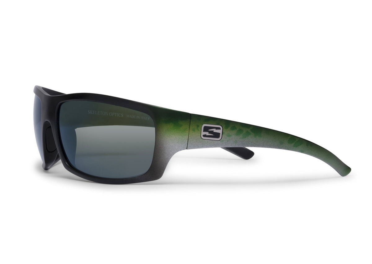 Renegade - Bass sunglasses by Skeleton Optics with black matte frame and green gradient lenses on Tampa Home & Garden Store