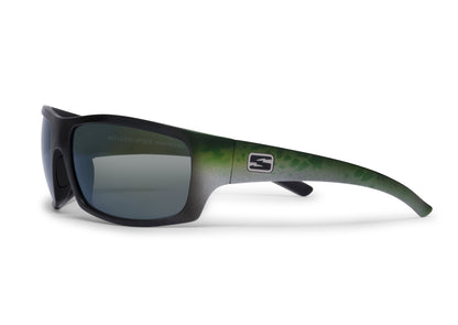 Renegade - Bass sunglasses by Skeleton Optics with black matte frame and green gradient lenses on Tampa Home & Garden Store