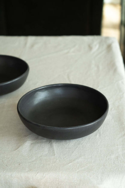 Handcrafted Black Matte Stoneware Pasta Bowl
