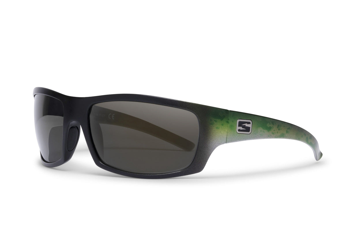 Renegade Bass sunglasses by Skeleton Optics, black frame with green camo temples on Tampa Home & Garden Store