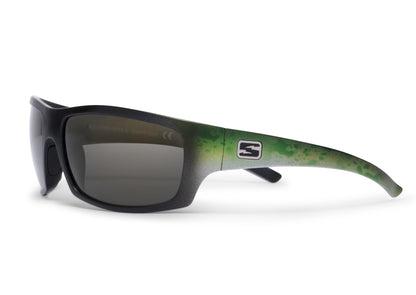 Renegade Bass sunglasses by Skeleton Optics, black frame with camo green temples on Tampa Home & Garden Store