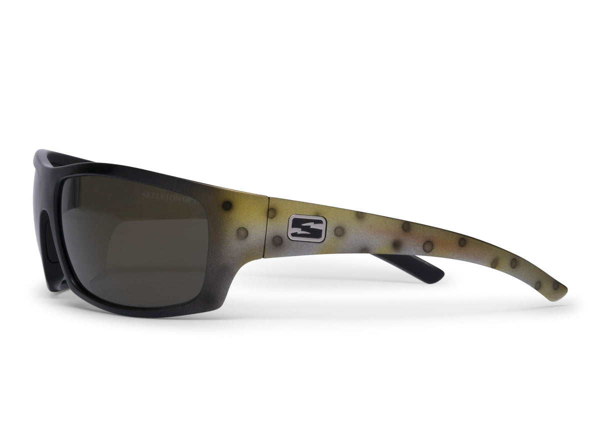 Renegade Cutthroat Trout sunglasses with black frame and olive temples by Skeleton Optics on Tampa Home & Garden Store