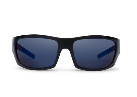 Renegade Wahoo sunglasses by Skeleton Optics with black frame and blue lenses on Tampa Home & Garden Store