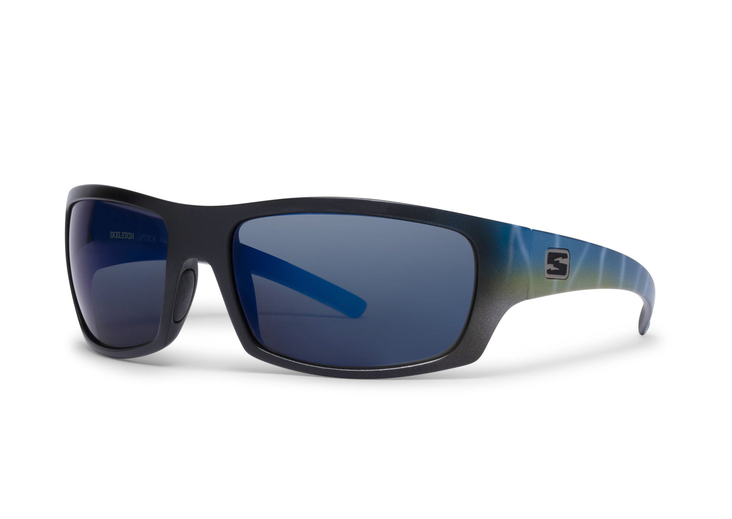 Renegade Wahoo sunglasses by Skeleton Optics; blue gradient frame with mirrored blue lenses on Tampa Home & Garden Store