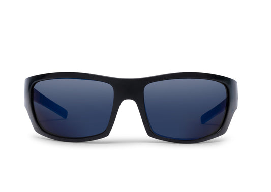 Renegade Mahi Mahi sunglasses, black frame with blue lenses by Skeleton Optics on Tampa Home & Garden Store