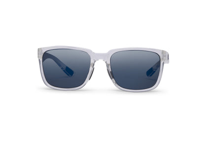 Lindsey Crystal Clear Gloss sunglasses with translucent frame and blue lenses by Skeleton Optics on Tampa Home & Garden Store