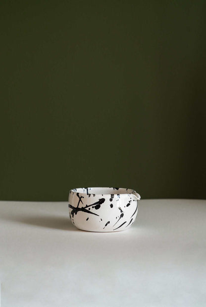 Handmade matcha bowl white ceramic with black splatter pattern by Creating Comfort on Tampa Home & Garden Store
