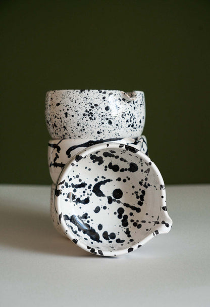 Matcha bowl white ceramic with black speckle pattern; stack of 3 by Creating Comfort on Tampa Home & Garden Store