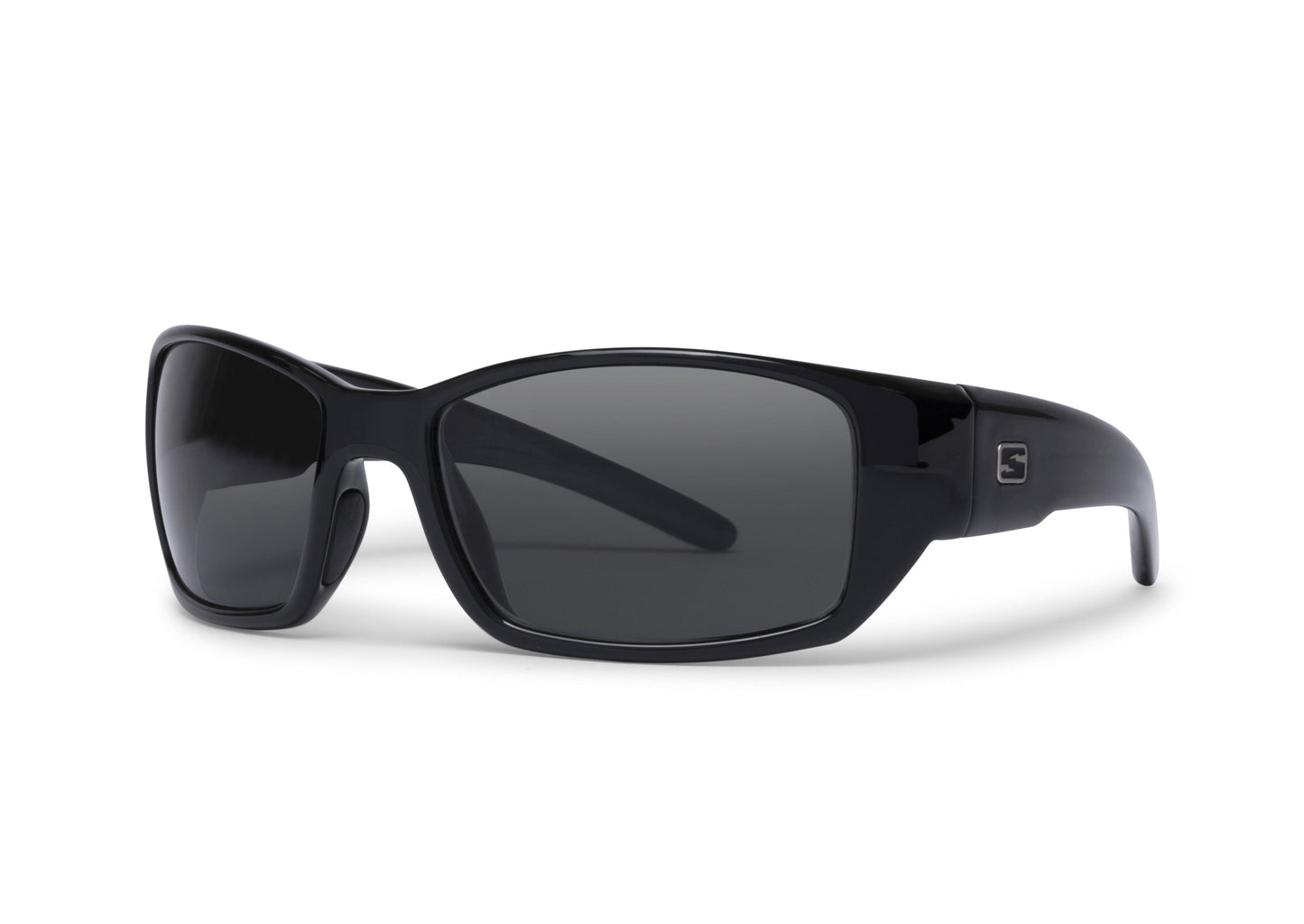 Flo Gloss Black sunglasses by Skeleton Optics, glossy black plastic frame with logo on temple on Tampa Home & Garden Store
