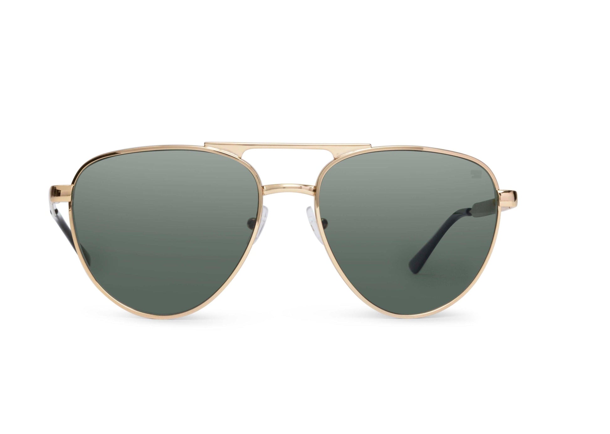 Dara Aviator Gold Sunglasses by Skeleton Optics with a gold metal frame and green lenses on Tampa Home & Garden Store