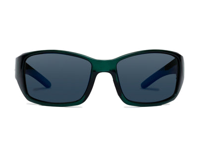 Flo Cobalto Gloss sunglasses by Skeleton Optics with emerald-green frame and dark lenses on Tampa Home & Garden Store