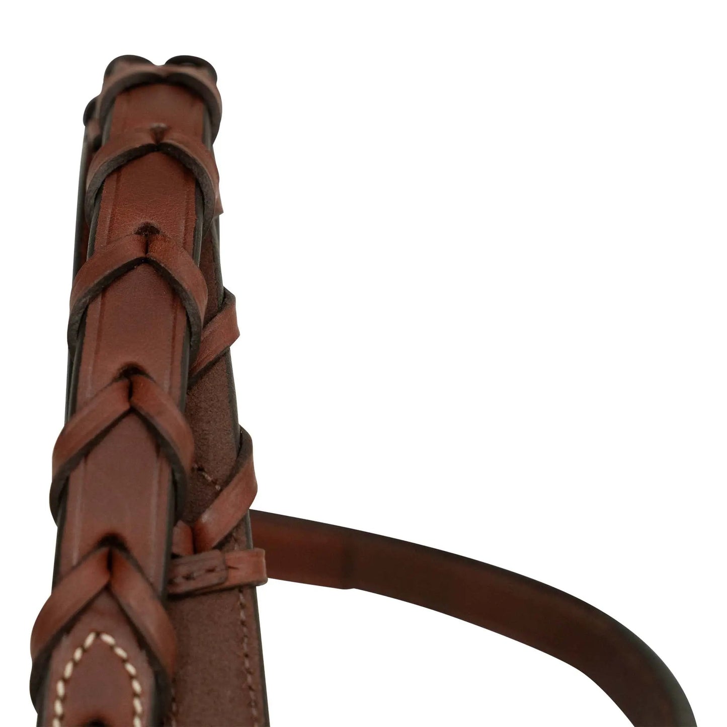 Huntley Equestrian schooling laced reins, brown leather with ivory stitching on Tampa Home & Garden Store
