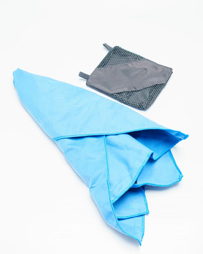 River Country Gear microfiber towel blue with gray mesh pouch on Tampa Home & Garden Store