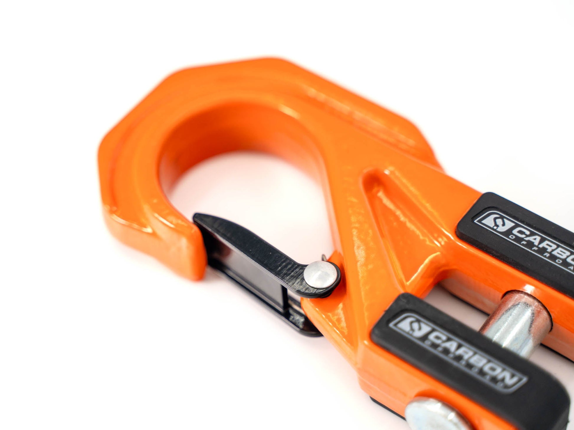 Carbon Offroad Mega Pro Winch Hook orange body with black lever, Carbon Offroad USA logo on Tampa Home & Garden Store