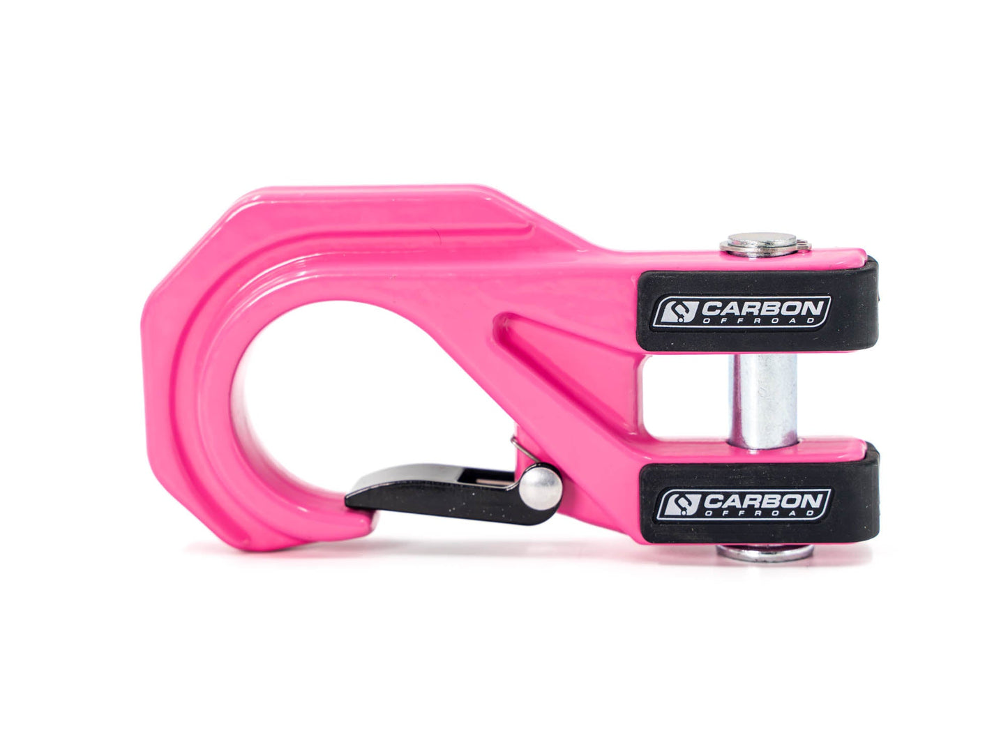 Pink Carbon Offroad Mega Pro Winch Hook with silver bolt and black mounting block on Tampa Home & Garden Store