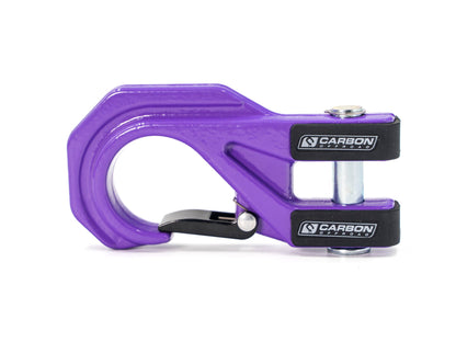 Mega Pro winch hook in purple by Carbon Offroad USA with black mounting block and silver bolt on Tampa Home & Garden Store