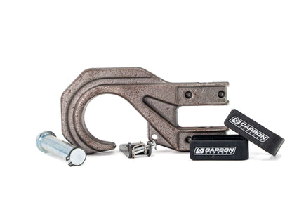 Carbon Offroad USA Mega Pro Winch Hook with rusted gray finish and mounting hardware set on Tampa Home & Garden Store