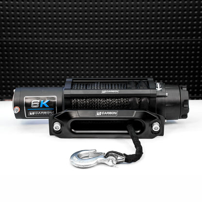 Carbon Offroad 6000lb ATV winch with long drum, braided rope and Carbon Offroad USA logo on Tampa Home & Garden Store