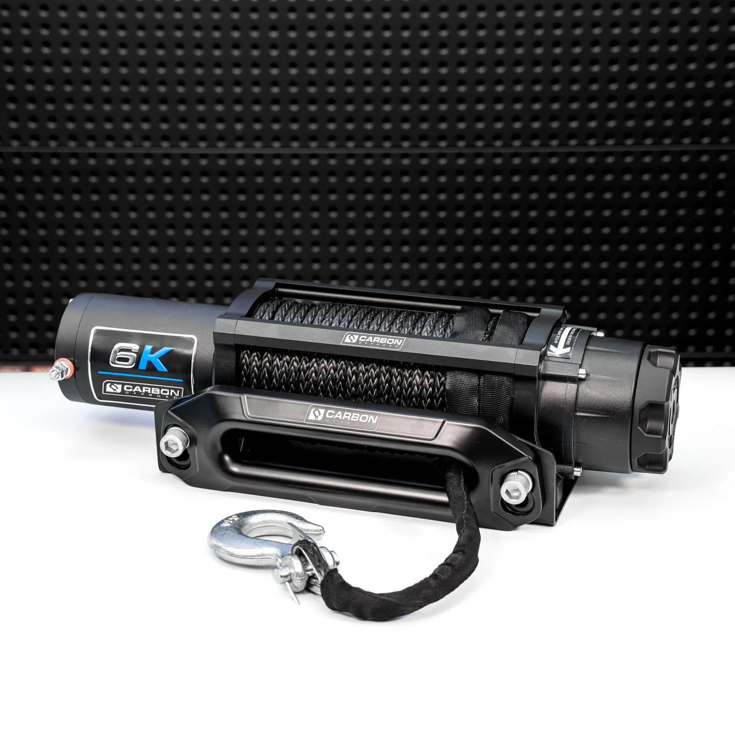 Carbon Offroad 6K long-drum ATV winch with braided black cable and hook Carbon Offroad USA on Tampa Home & Garden Store