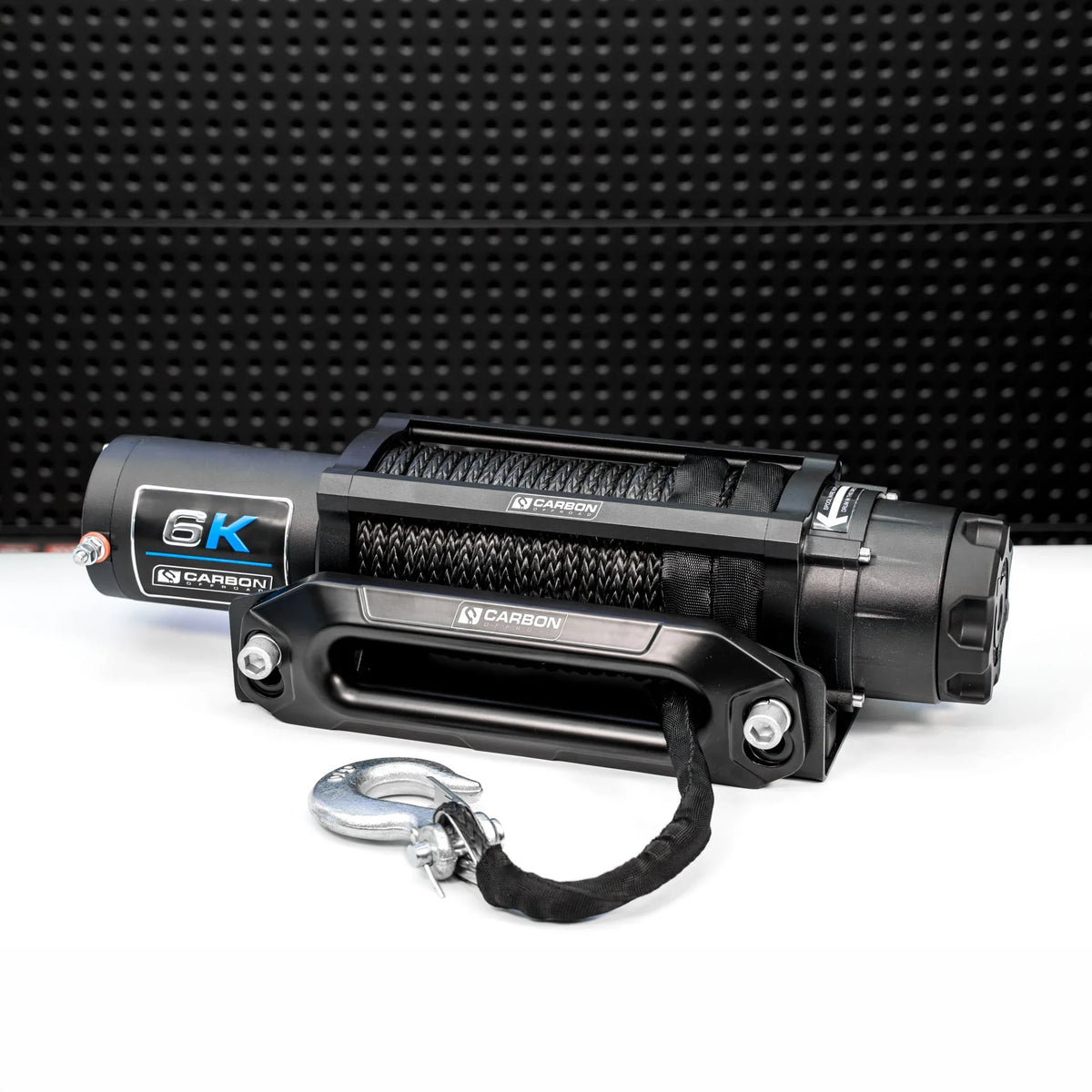 Carbon Offroad 6K long-drum ATV winch with braided black cable and hook Carbon Offroad USA on Tampa Home & Garden Store