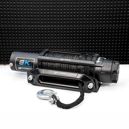 Carbon Offroad 6K long-drum ATV winch with braided black cable and hook Carbon Offroad USA on Tampa Home & Garden Store