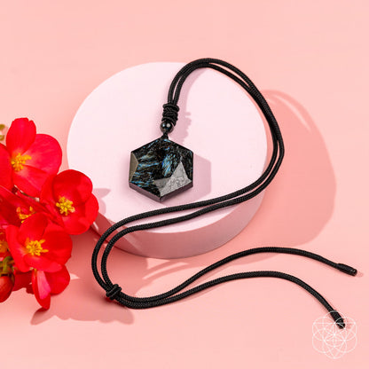Arfvedsonite deep healing pendant necklace on black cord with hexagonal stone Conscious Items on Tampa Home & Garden Store