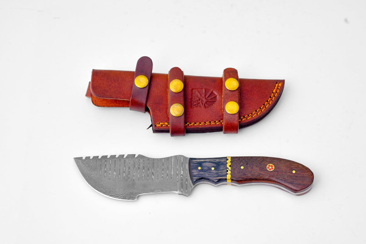 Warden Tracker damascus steel camping knife with walnut & diamond wood grip TK-216W Titan K on Tampa Home & Garden Store