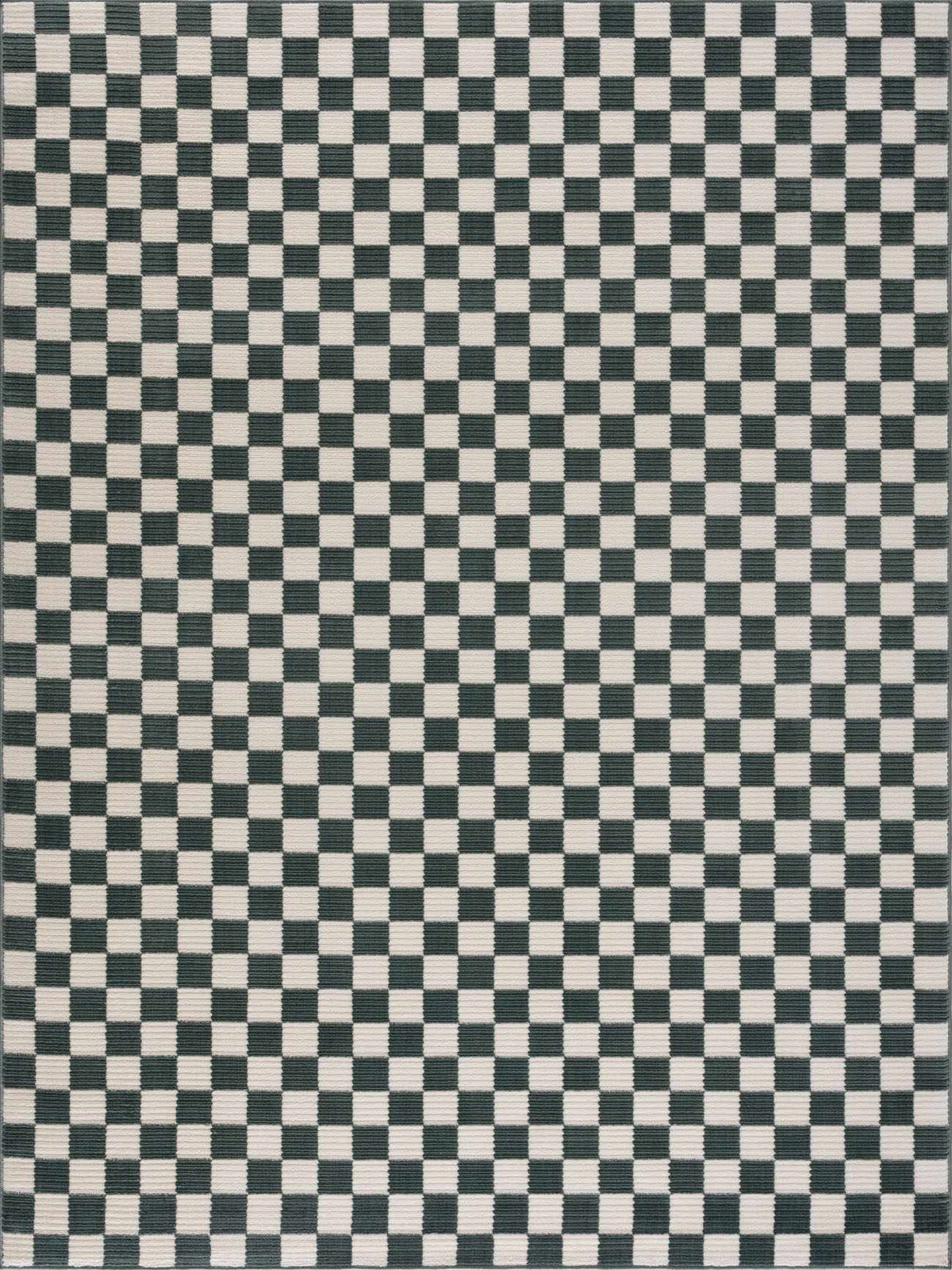 Kaysar Oil Green Checkered Washable Area Rug by Boutique Rugs in black ivory checkerboard on Tampa Home & Garden Store