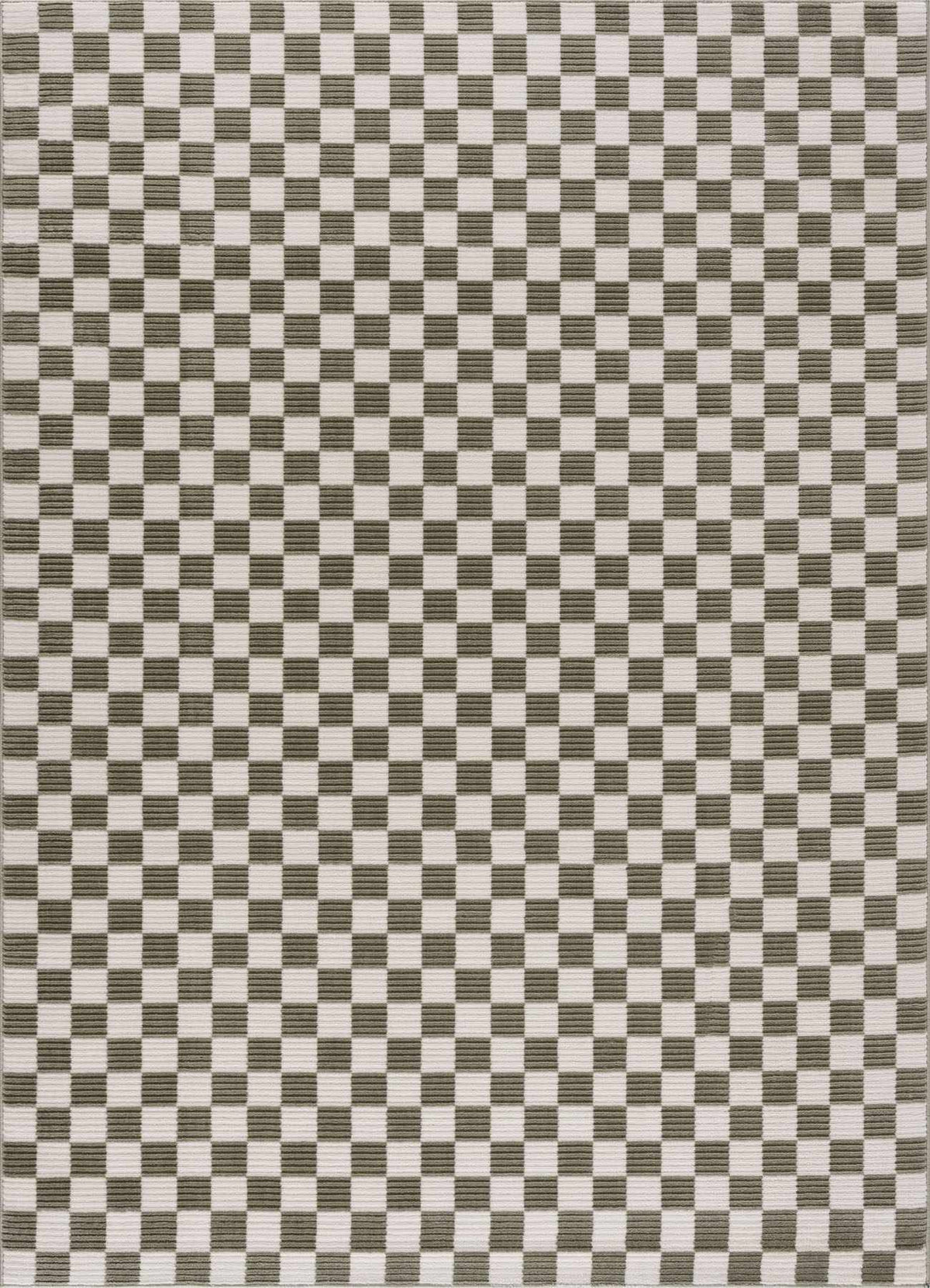 Kaysar olive green checkered washable area rug featuring beige squares by Boutique Rugs on Tampa Home & Garden Store