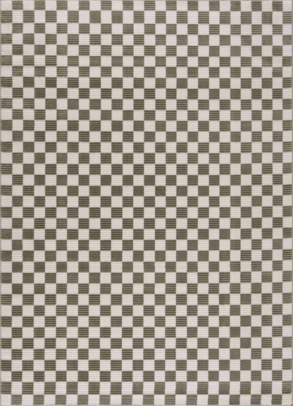 Kaysar olive green checkered washable area rug featuring beige squares by Boutique Rugs on Tampa Home & Garden Store