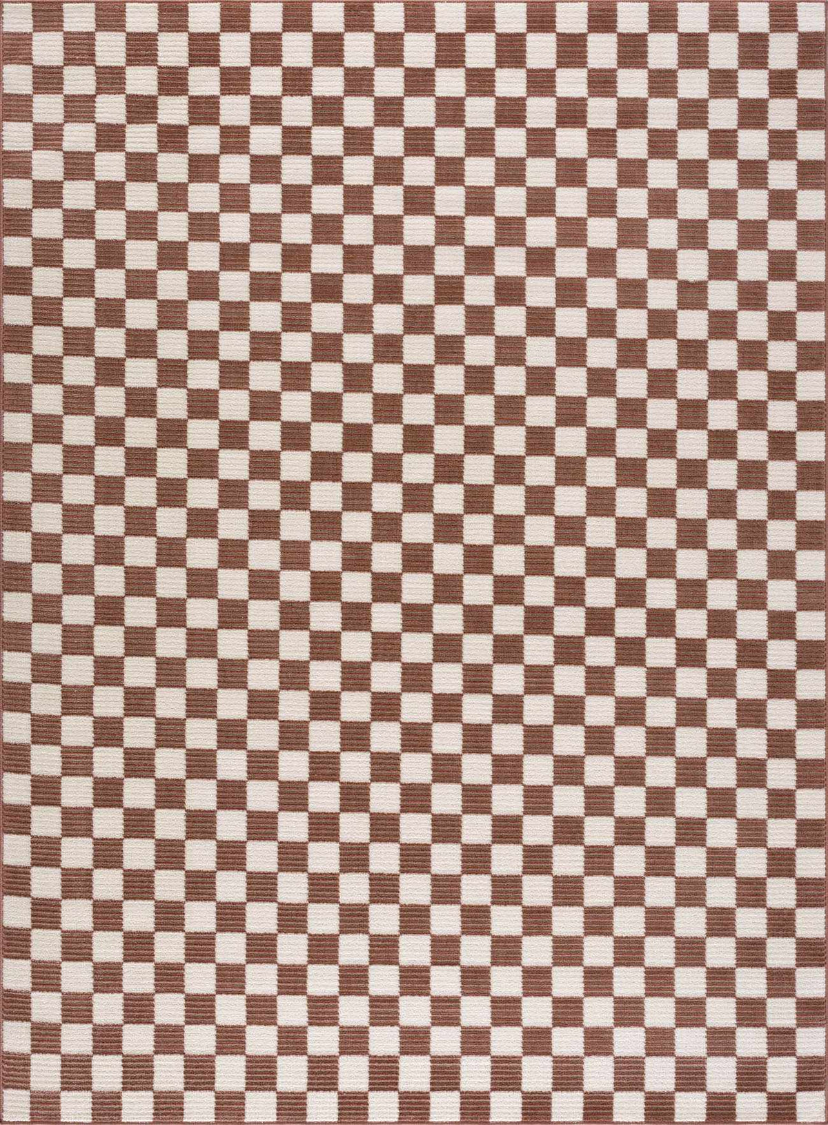 Kaysar Brown Checkered Washable Area Rug by Boutique Rugs, brown cream checker pattern on Tampa Home & Garden Store
