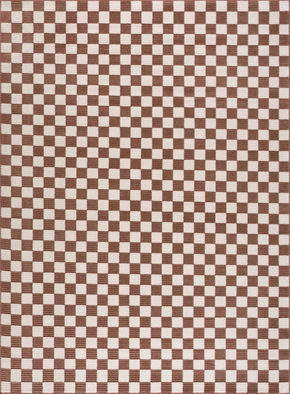 Kaysar Brown Checkered Washable Area Rug by Boutique Rugs, brown cream checker pattern on Tampa Home & Garden Store