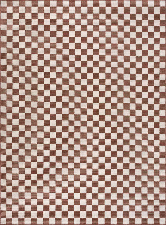 Kaysar Brown Checkered Washable Area Rug by Boutique Rugs, brown cream checker pattern on Tampa Home & Garden Store