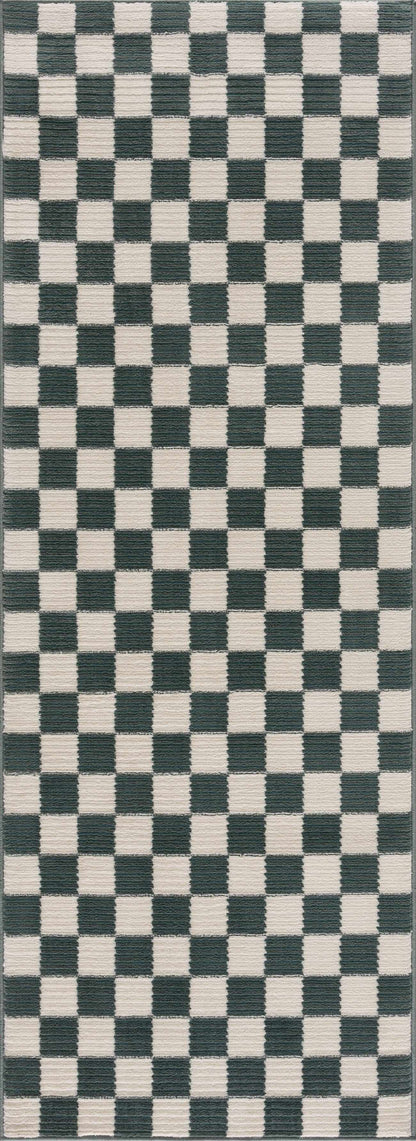 Kaysar Oil Green Checkered Washable Area Rug dark green and cream checker pattern on Tampa Home & Garden Store