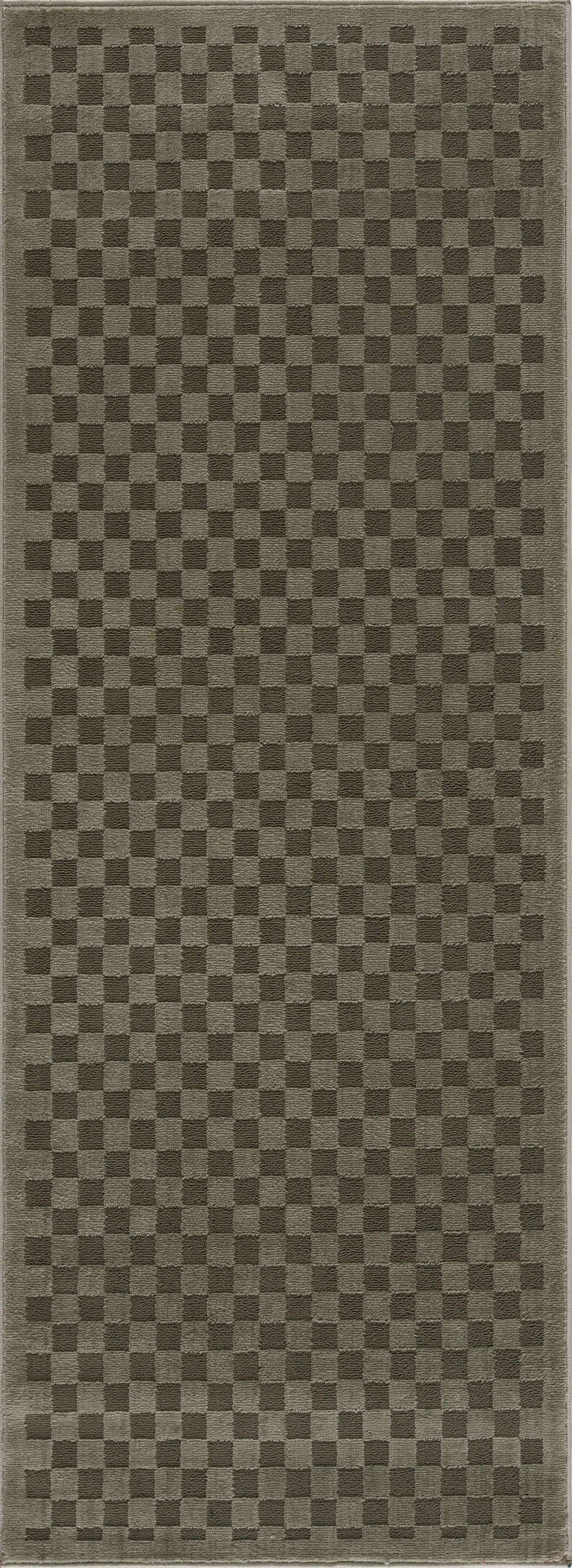 Gaiwan olive green washable area rug in brown checkerboard pattern by Boutique Rugs on Tampa Home & Garden Store