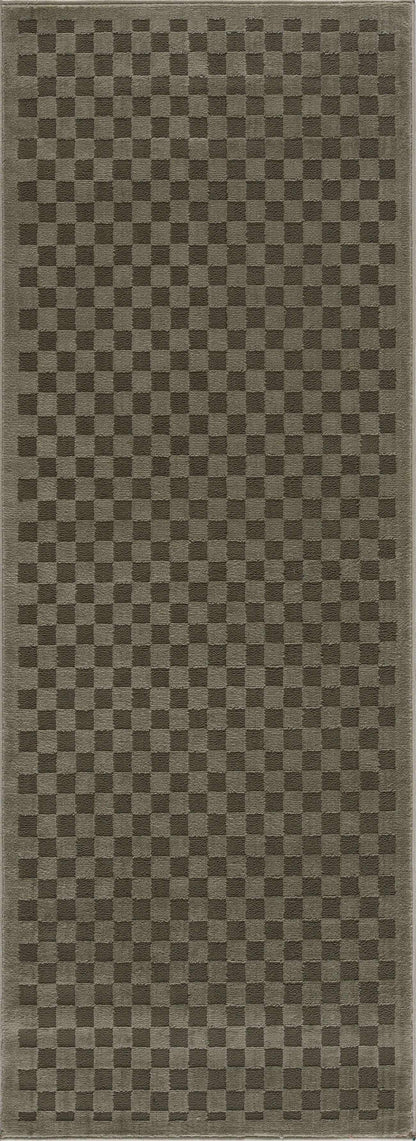 Gaiwan olive green washable area rug in brown checkerboard pattern by Boutique Rugs on Tampa Home & Garden Store